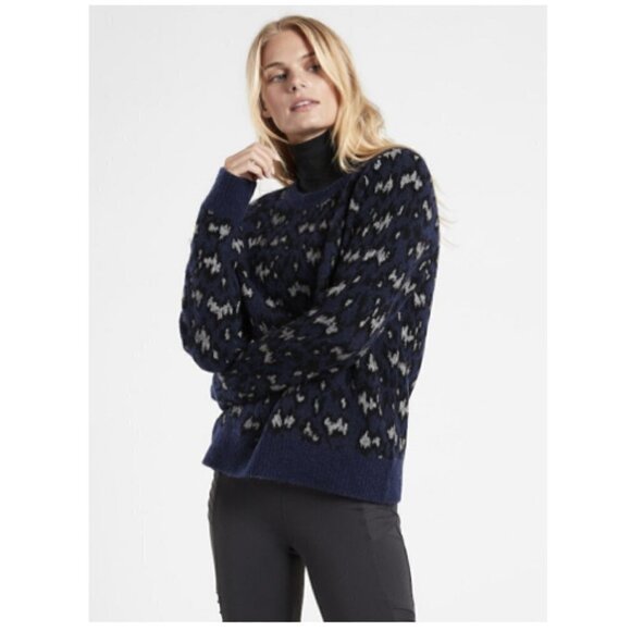 Athleta Sweaters - Athleta Hawthorn Textured Crewneck Wool Blend Sweater Navy Animal Print Size 1X